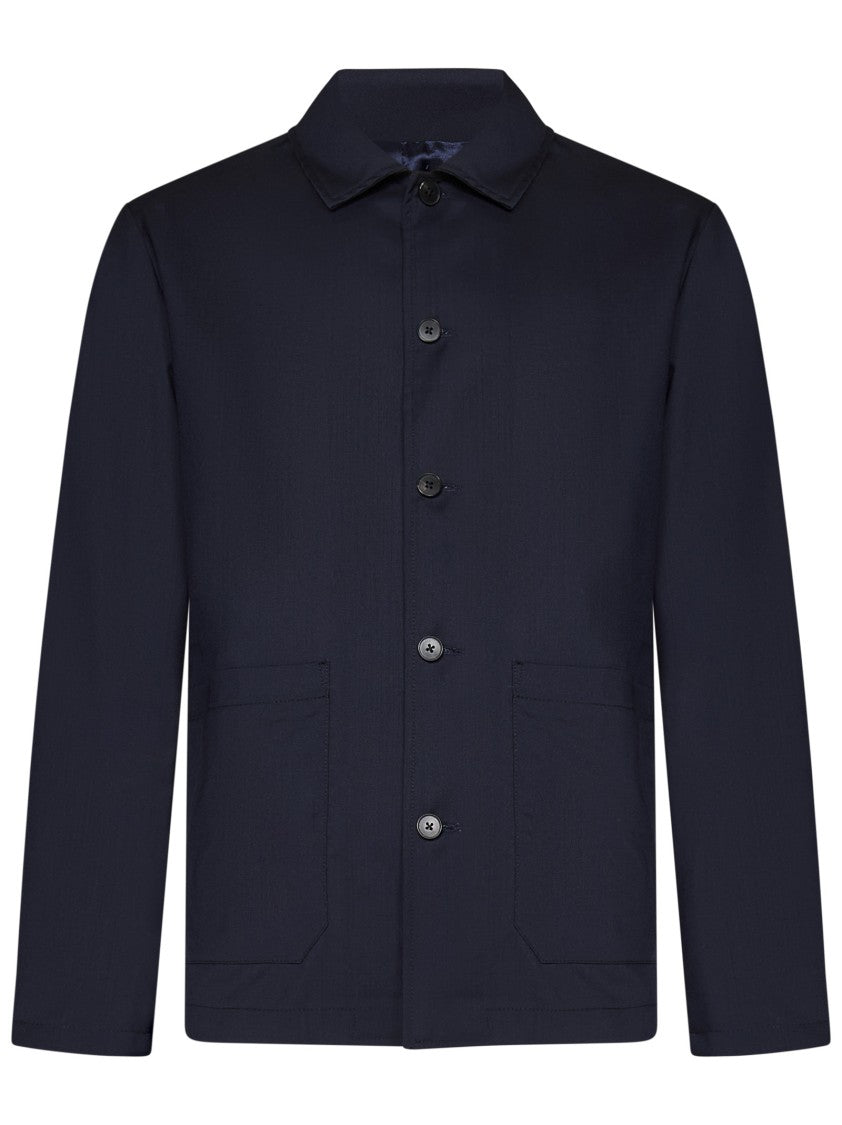 Low Brand Navy Blue Tropical Wool Shirt Jacket With Tailored Fit