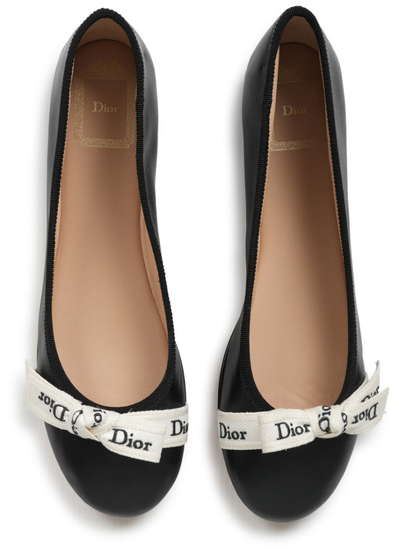Dior J'adior Leather Fabric Bow Ballet Flats