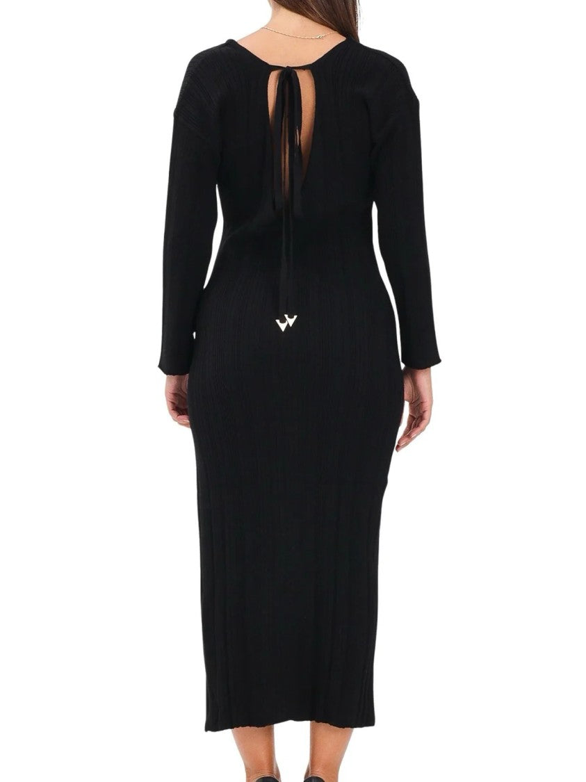 Akep Ribbed Knit Black Midi Dress With Keyhole Back And Side Slit
