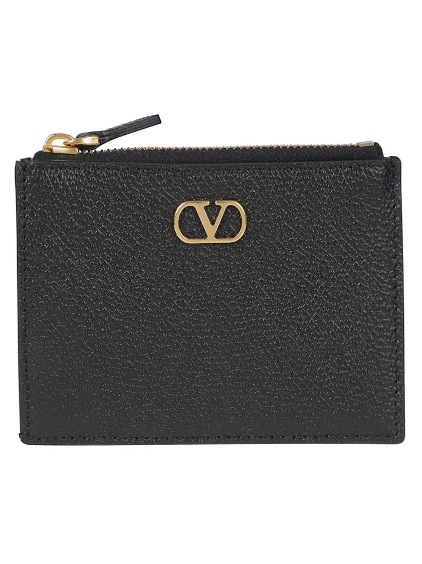 Valentino Garavani Textured Calf Leather Wallet With Gold-Tone Logo