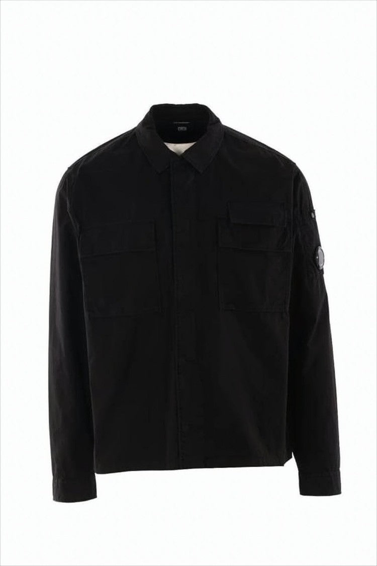 C.P. Company Boxy Cropped Black Shirt With Classic Collar