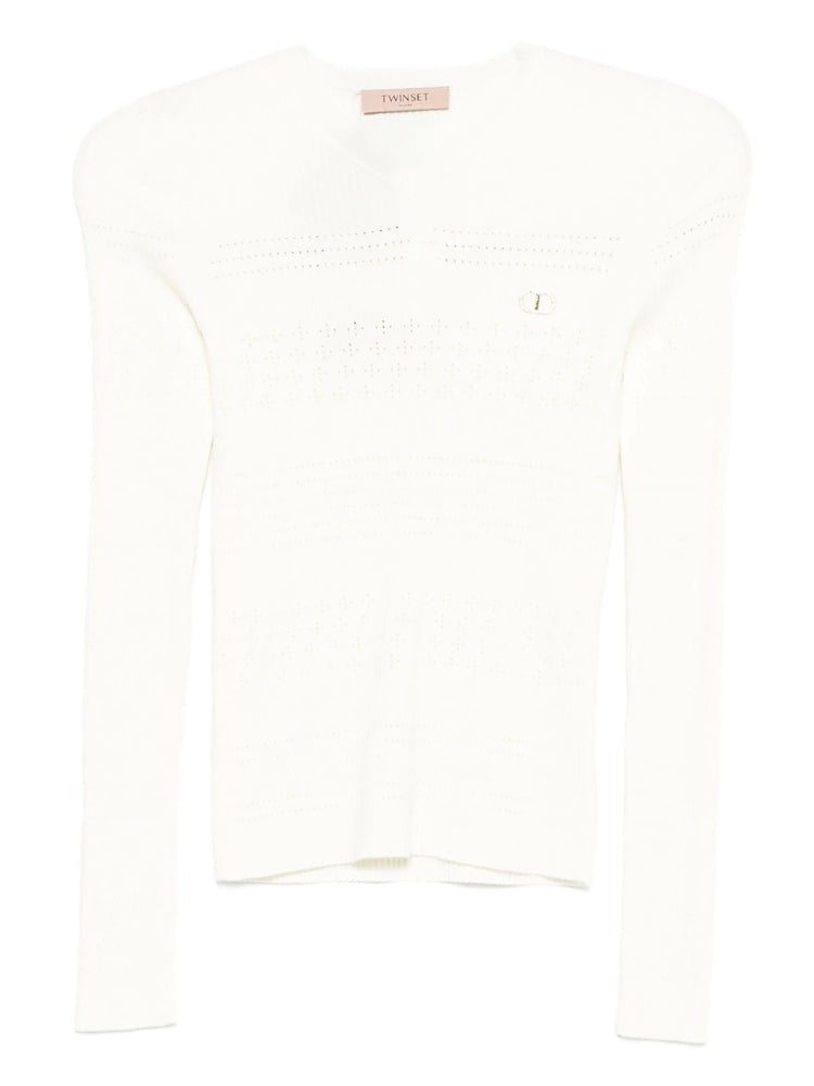 Twin-Set Intricate Knit Sweater With Puffed Shoulders And Fitted Silhouette
