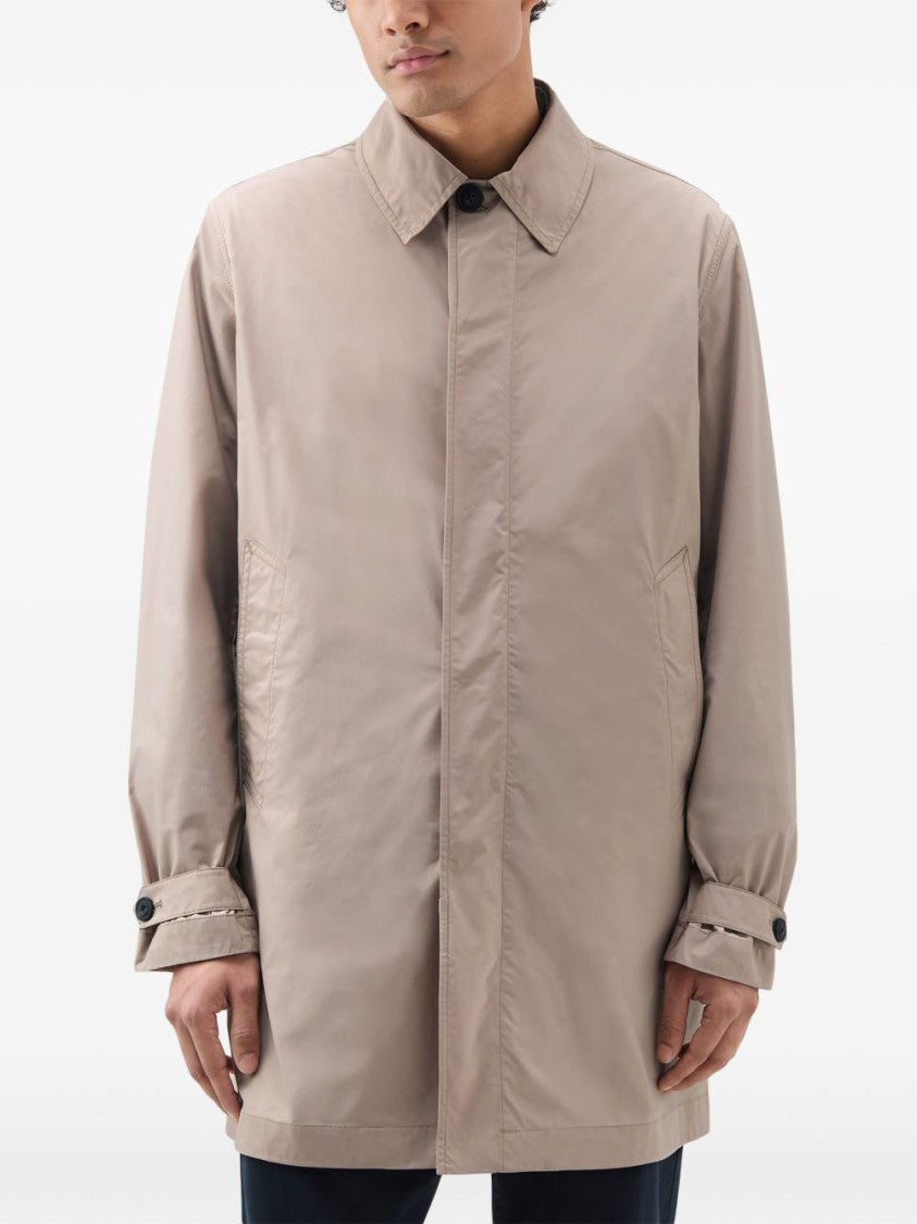 Woolrich Beige Appliqué Logo Car Coat