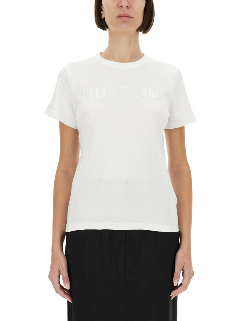 Helmut Lang Slim Fit White T-Shirt With Subtle Logo Embellishment