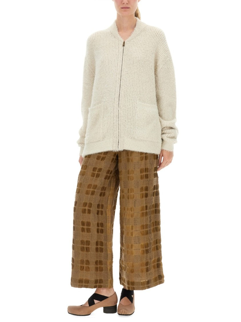 Uma Wang Ribbed Knit Cardigan With Plush Texture And Zipper Closure