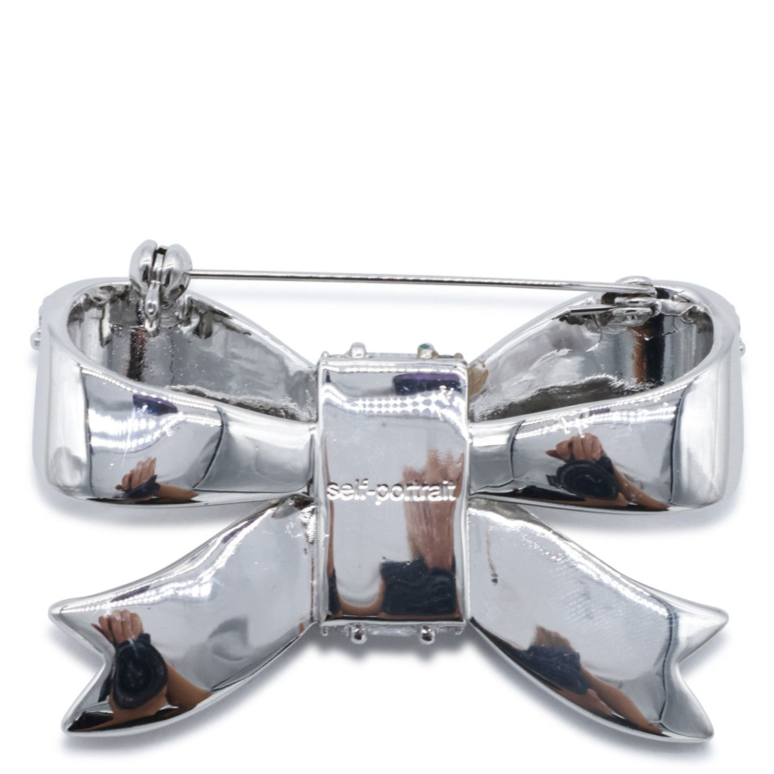 Self-Portrait Bow-Shaped Brooch With Clear Crystals And Silver-Tone Finish