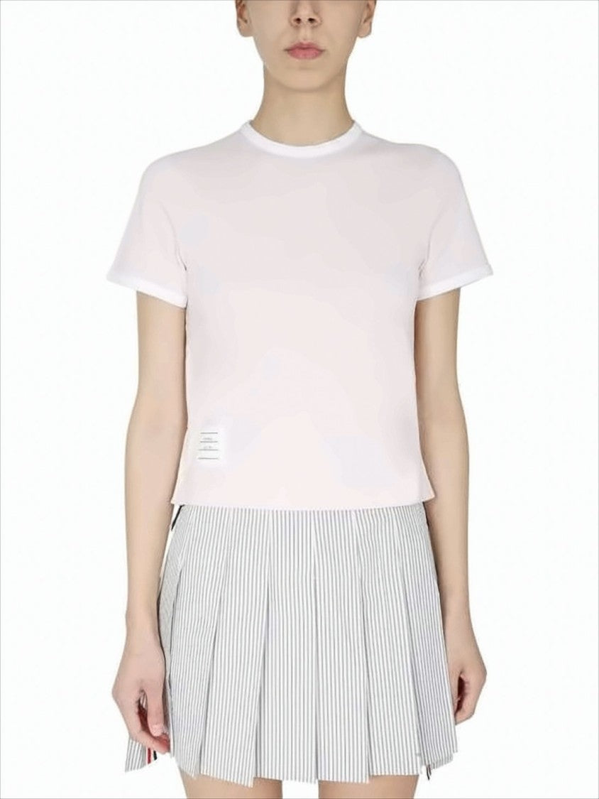 Thom Browne Light Pink Short-Sleeved T-Shirt With Trim And Striped Accents