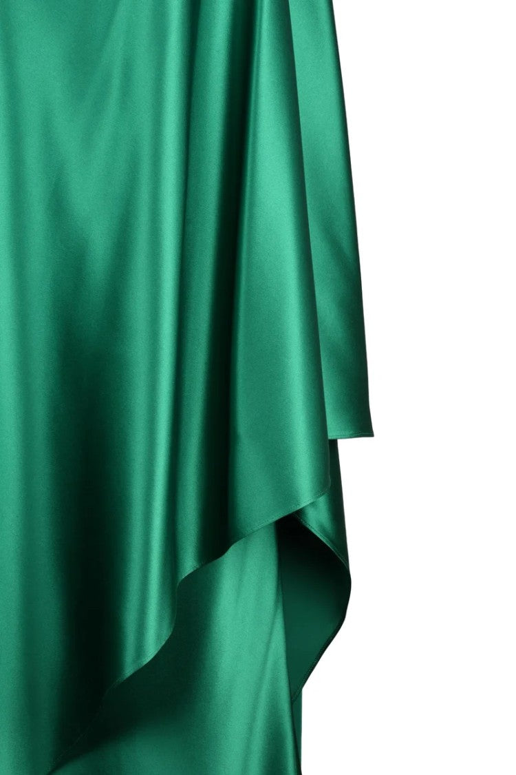 Max Mara Green Silk One-Shoulder Maxi Dress