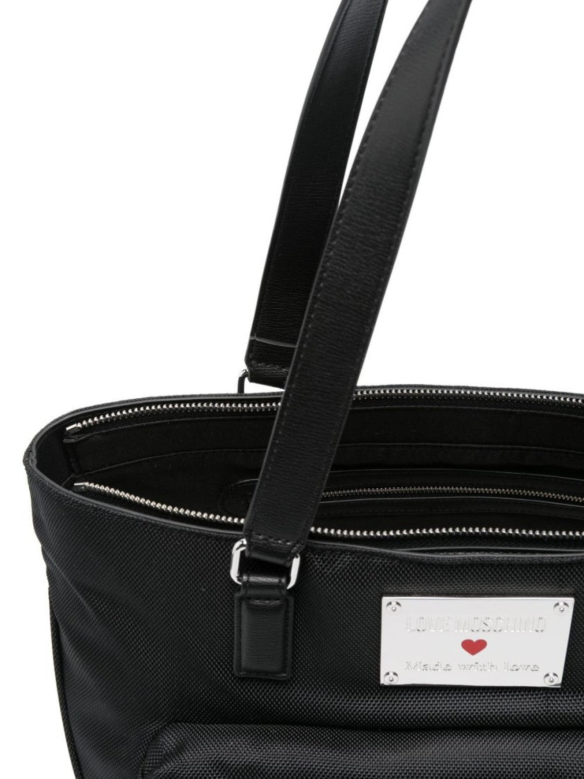 Love Moschino Black Tote Bag With Logo Plaque