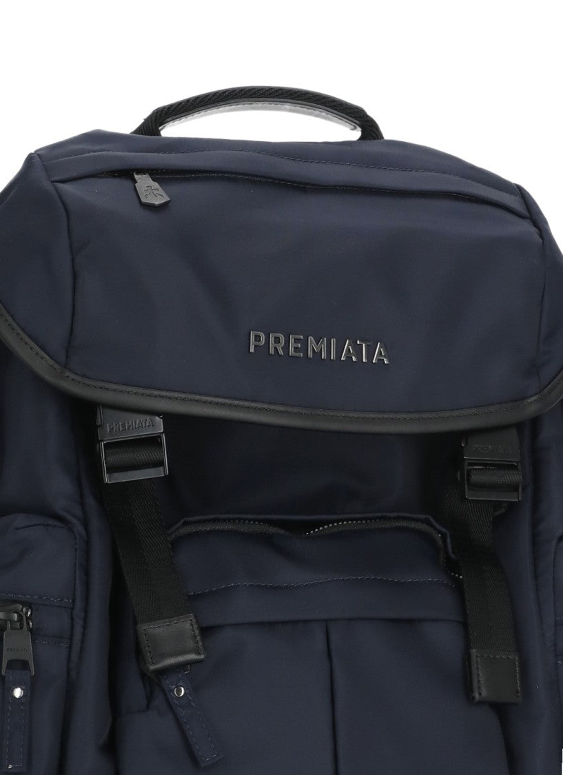 Prmt Structured Nylon Backpack With Leather Accents And Multiple Compartments