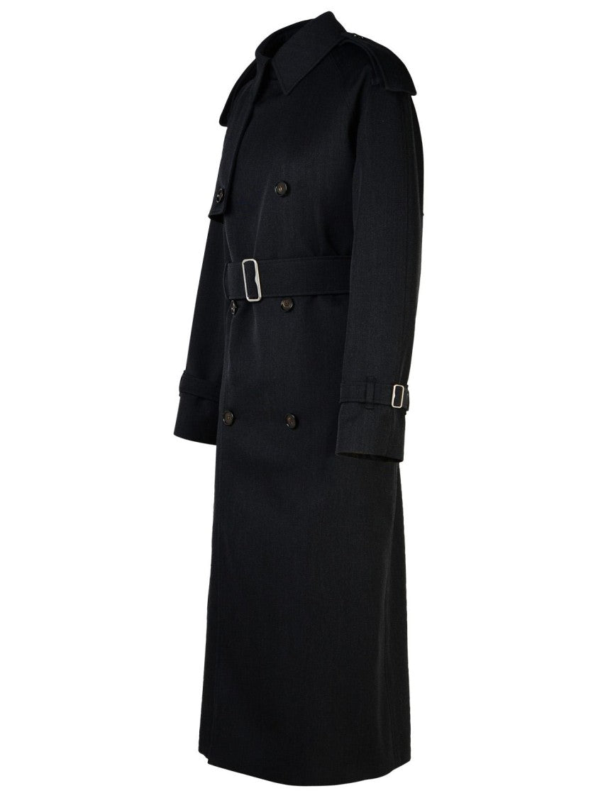 Burberry Grey Wool Long Trench Coat