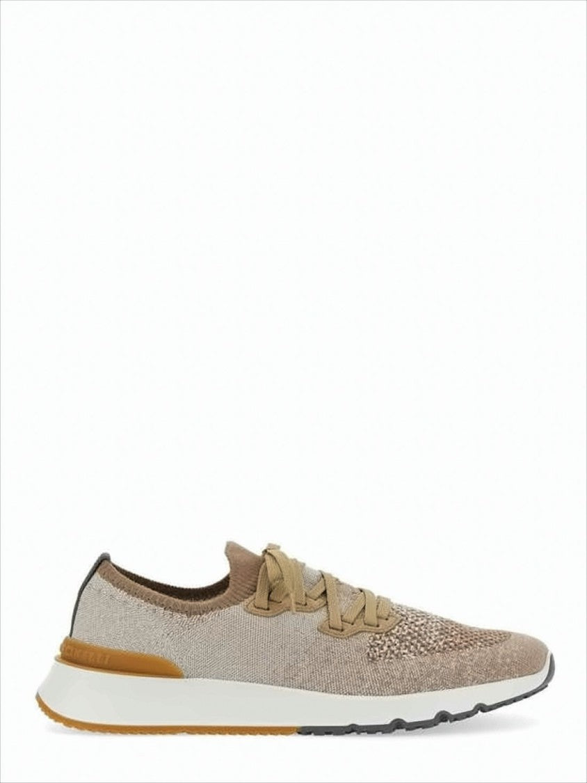 Brunello Cucinelli Textured Knit Sneakers With Mustard Accent