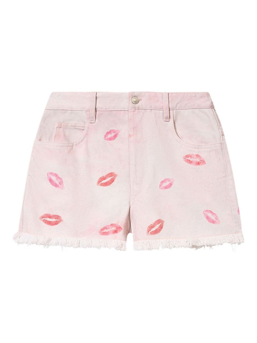 Isabel Marant Étoile Pink Lesia Frayed Lip Print Shorts