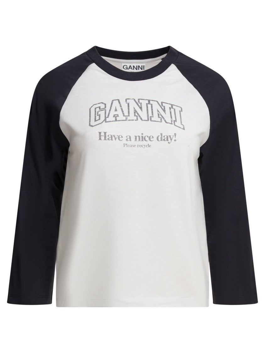 Ganni Long-Sleeve Baseball T-Shirt With Eco-Message