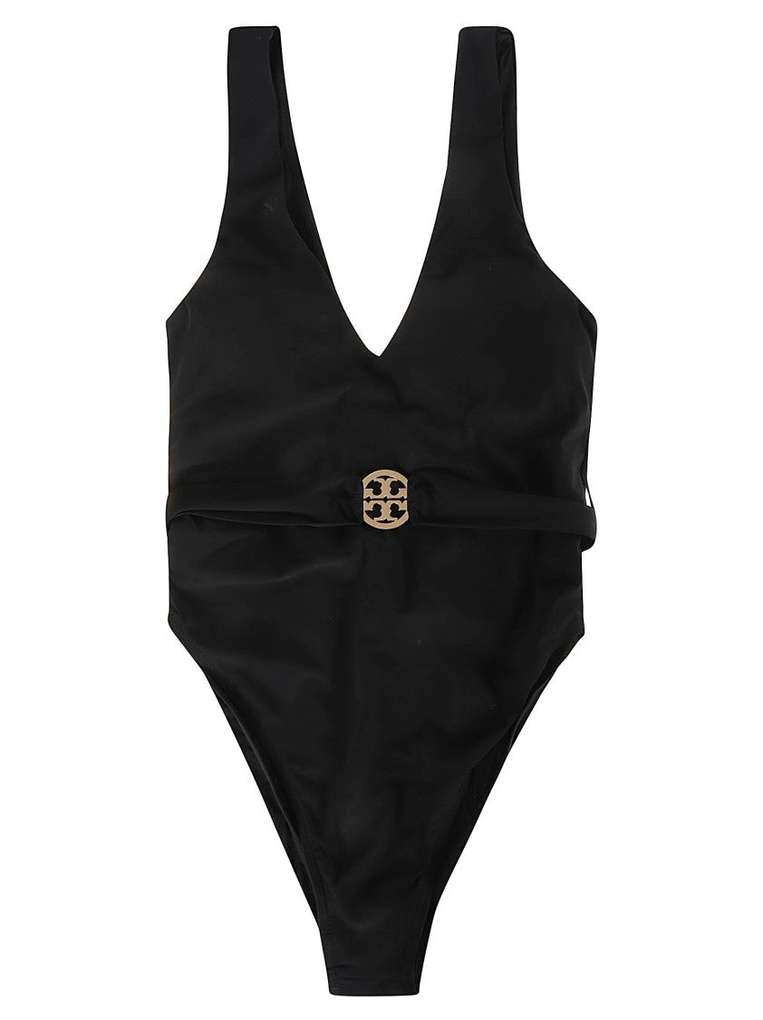 Tory Burch Deep V-Neck Black Swimsuit