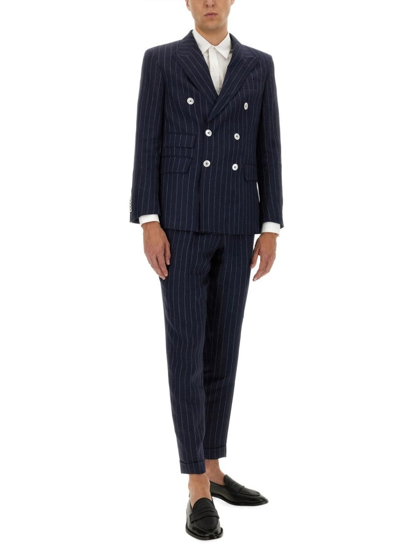 Boss Camel Tailored Double-Breasted Linen Suit With Pinstripe Design