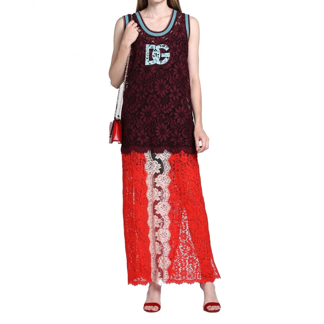 Dolce & Gabbana Burgundy Lace Maxi Dress With Intricate Embroidery