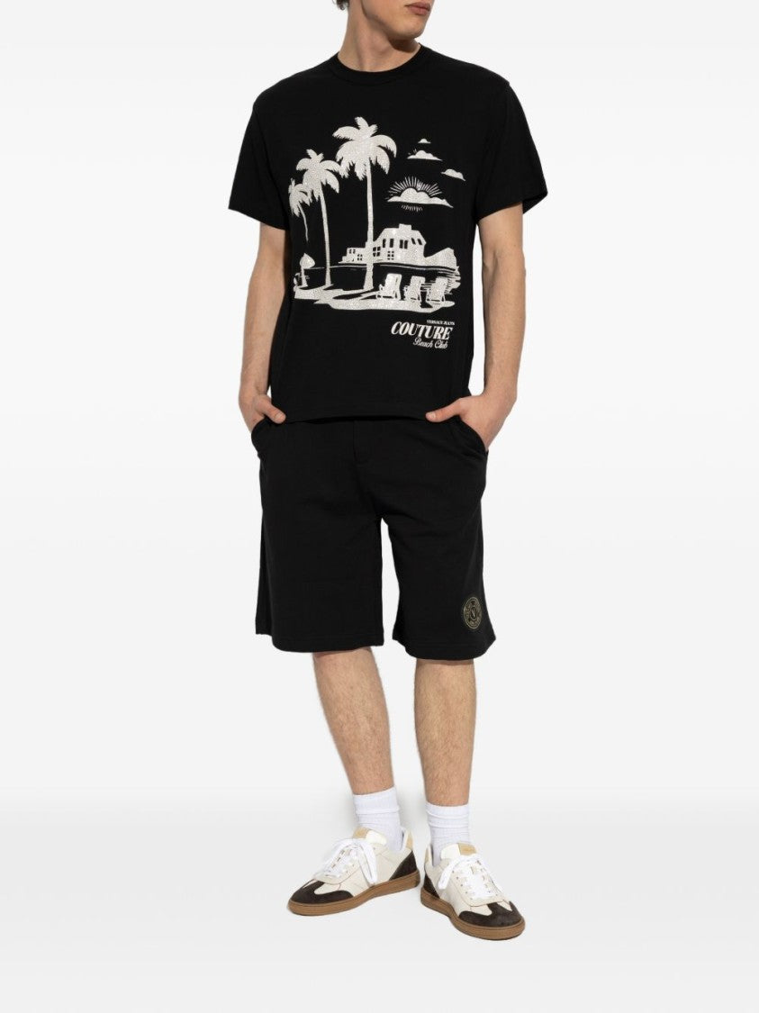 Versace Jeans Couture Black Logo Patch Jersey Shorts
