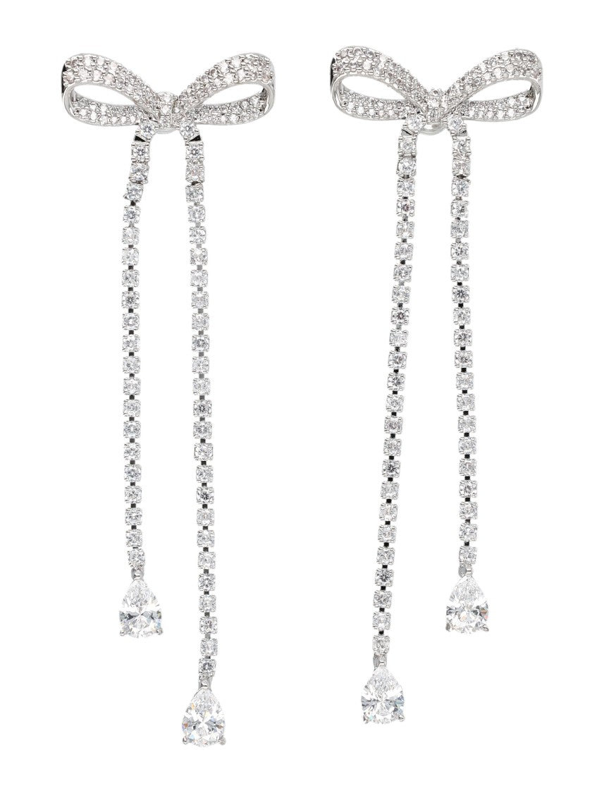 Self-Portrait Silver Crystal Bow Dangle Earrings