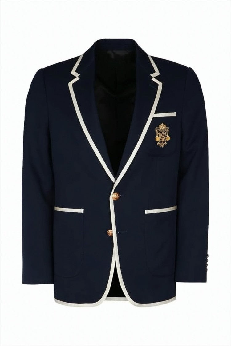 Celine Structured Navy Wool Jacket With Contrast Trim