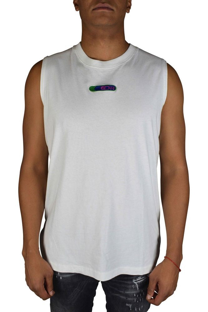 Off-White White Sleeveless Tank Top With Multicolor Embroidery