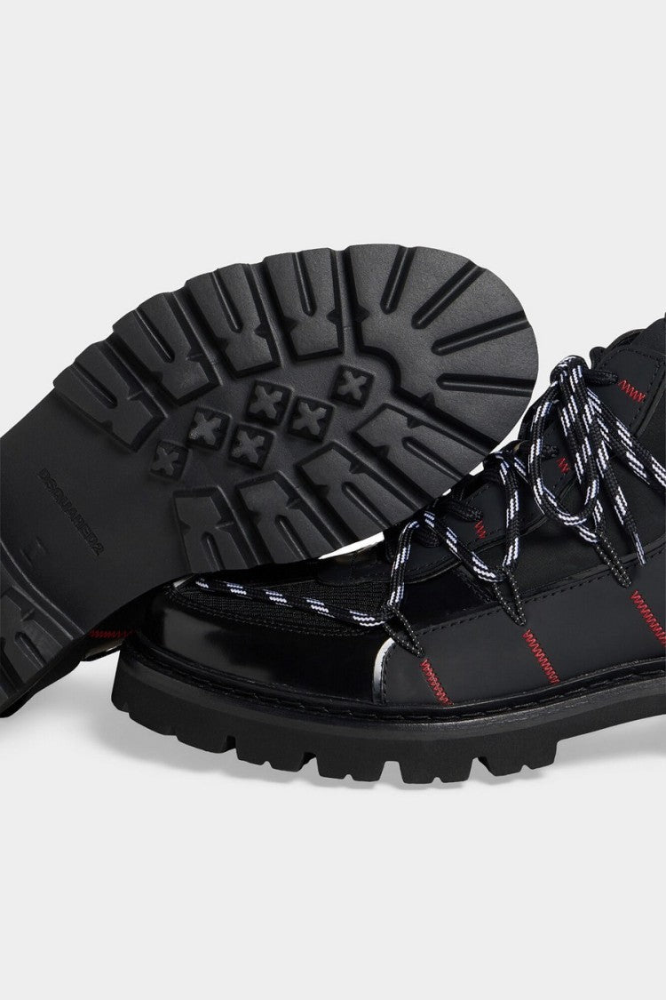 Dsquared2 Black Leather Contrast-Stitch Hiking Boot