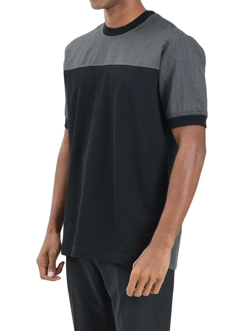 Yes London Black/Grey Color-Block Cotton T-Shirt