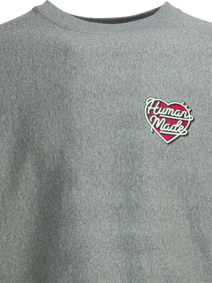 Human Made Heather Grey Cotton Sweatshirt With Heart Logo