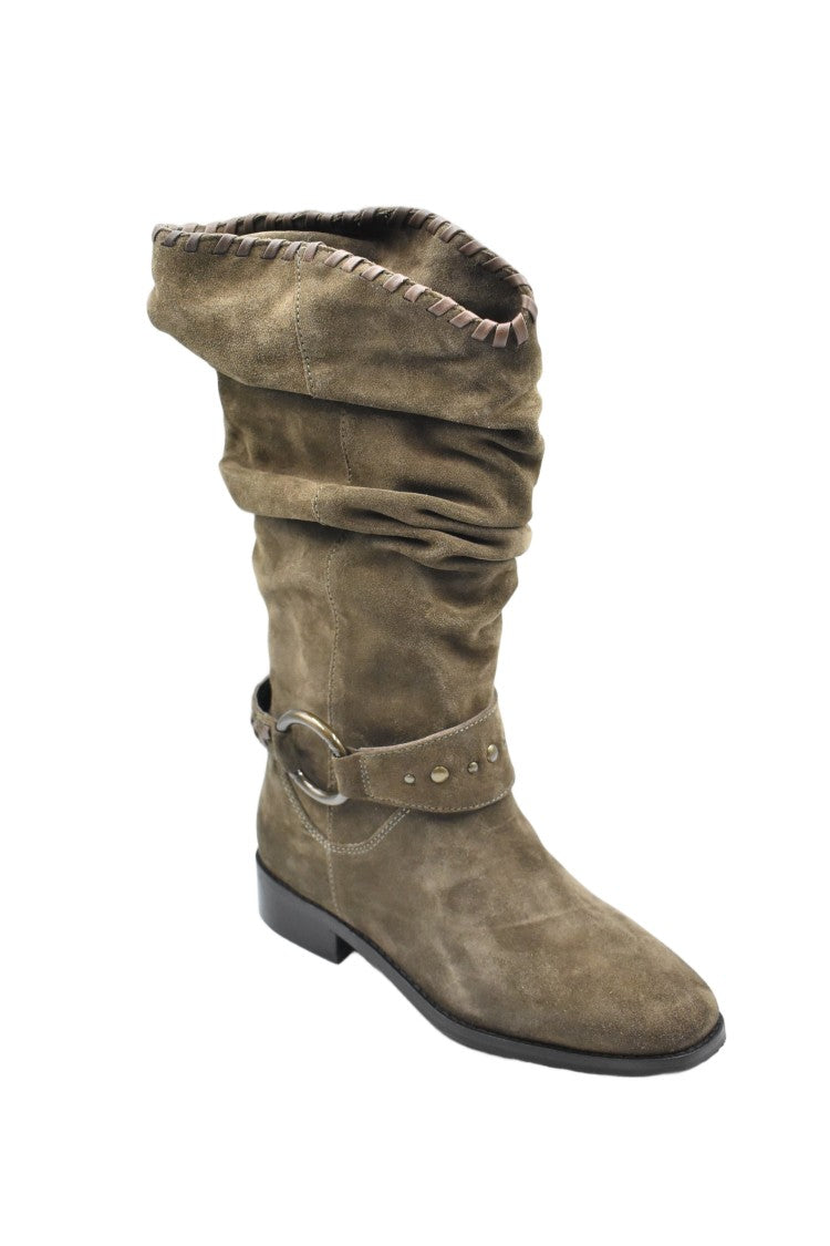 Janet & Janet Slouchy Brown Suede Mid-Calf Boots