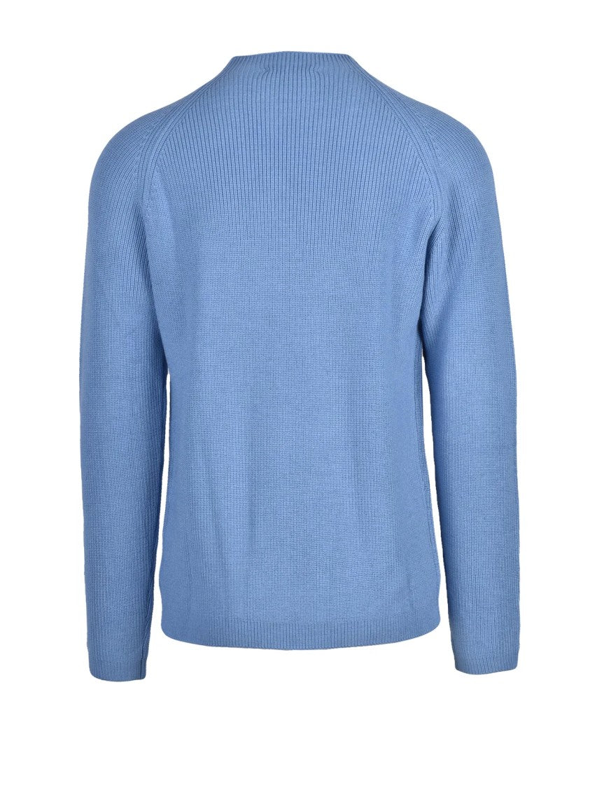 Daniele Fiesoli Ribbed Crewneck Sweater With Raglan Sleeves In Light Blue