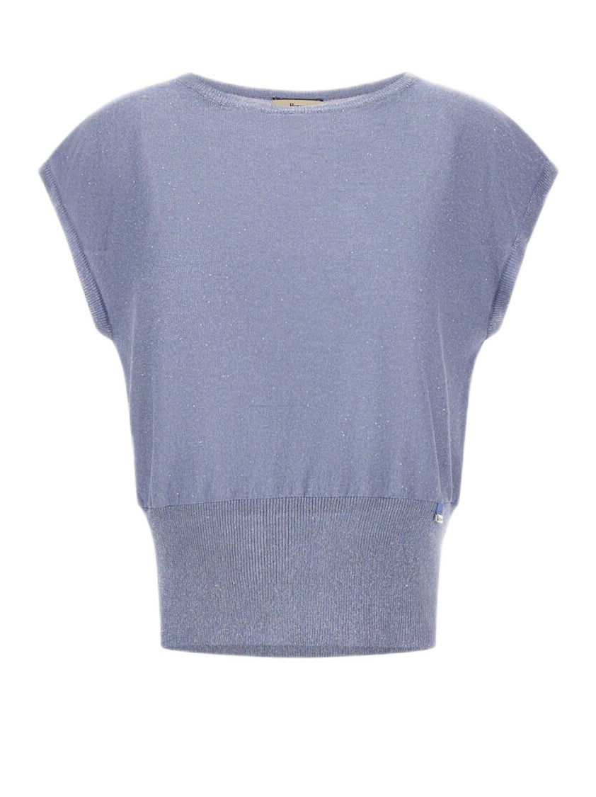 Herno Light Blue Viscose Sweater With Sequin Embroidery