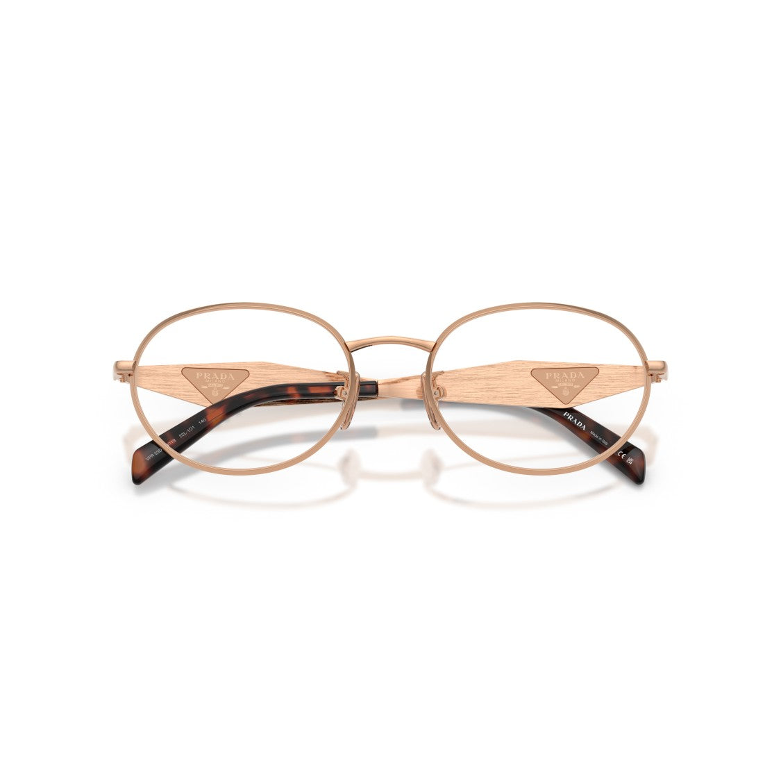 Prada Oval Metal Frame Eyeglasses With Textured Temples