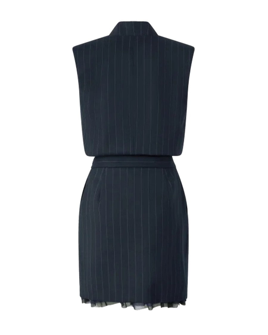 Pinko Short Sleeveless Dress In Blue Poly Wool