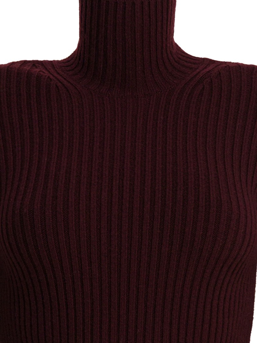 Max Mara Burgundy Wool-Cashmere Blend Turtleneck Sweater