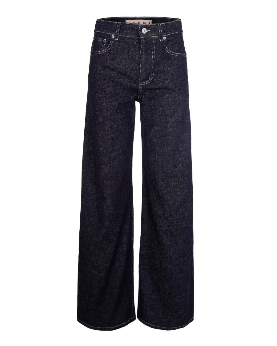 Marni Wide-Leg Denim Jeans With Contrast Stitching