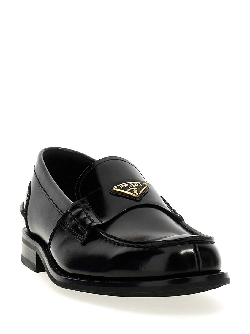 Prada Brushed Leather Loafers With Triangular Enameled Logo