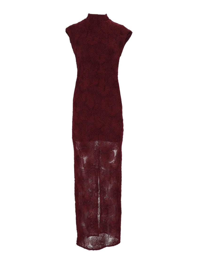 Rotate Brown Tight-Fit Floral Mesh Maxi Dress