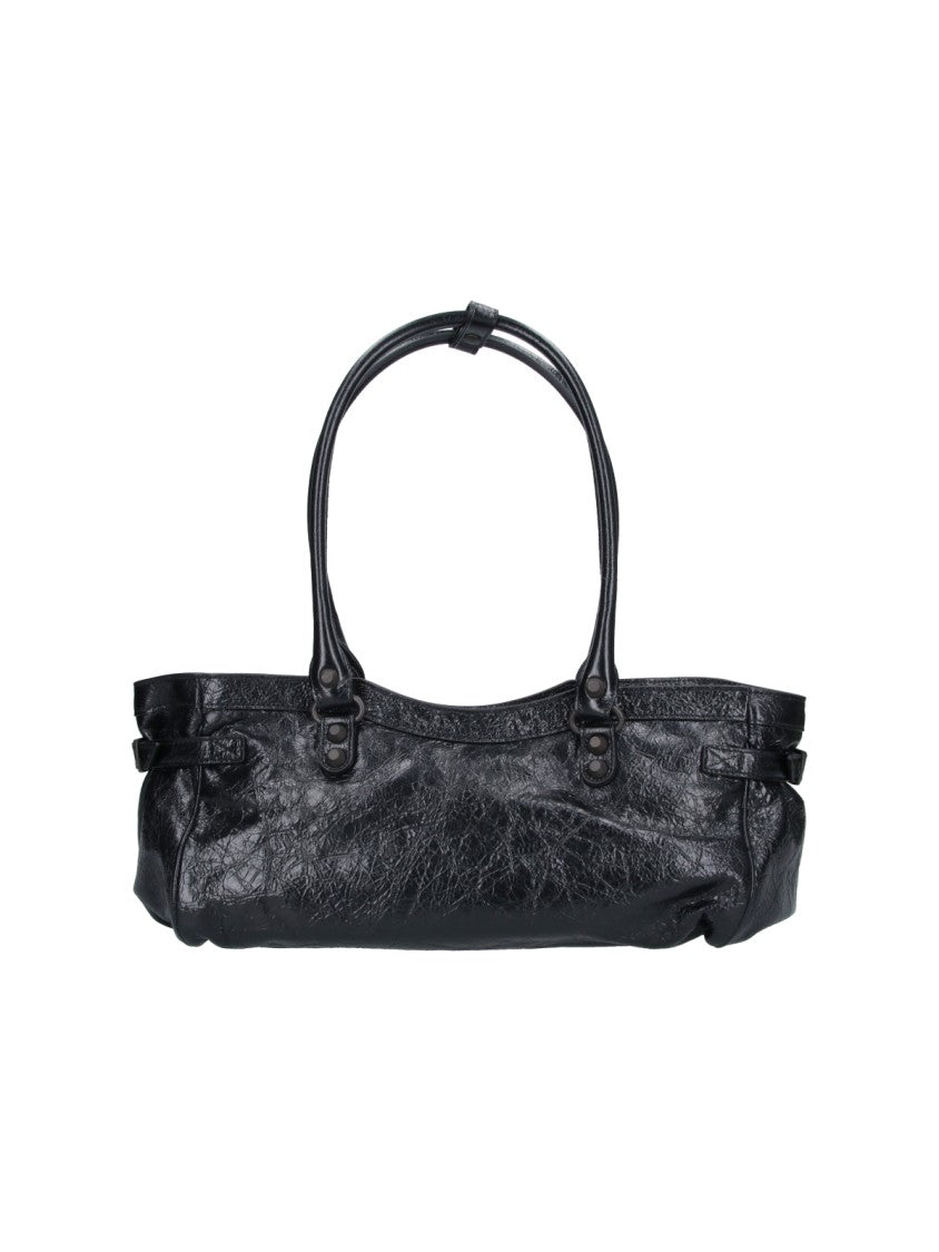 Balenciaga Elongated Handbag With Glossy Finish And Dual Handles