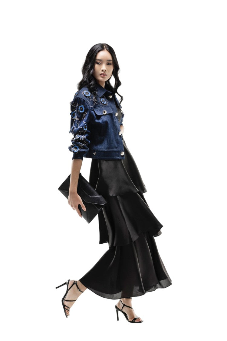 Saiid Kobeisy Denim Jacket And Ruffled Dress
