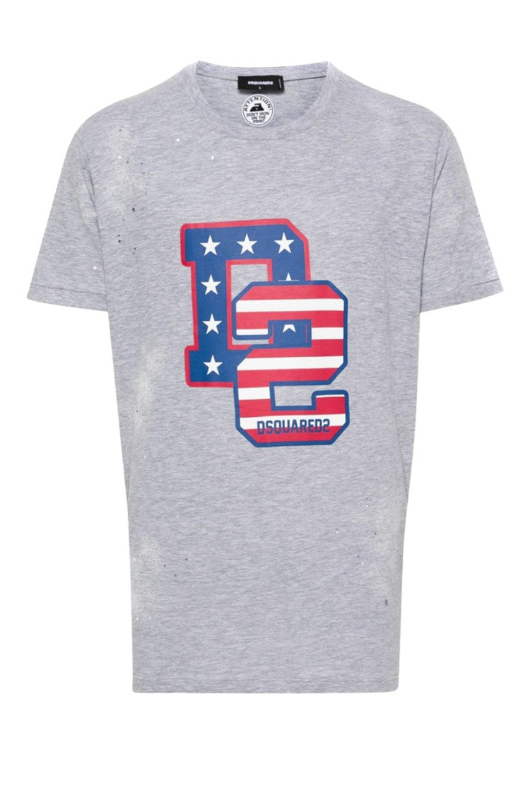 Dsquared2 Grey Cotton Graphic-Print T-Shirt
