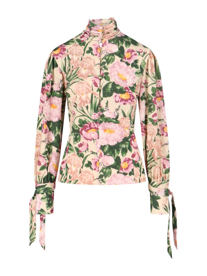 Chloé High-Neck Floral Print  Shirt