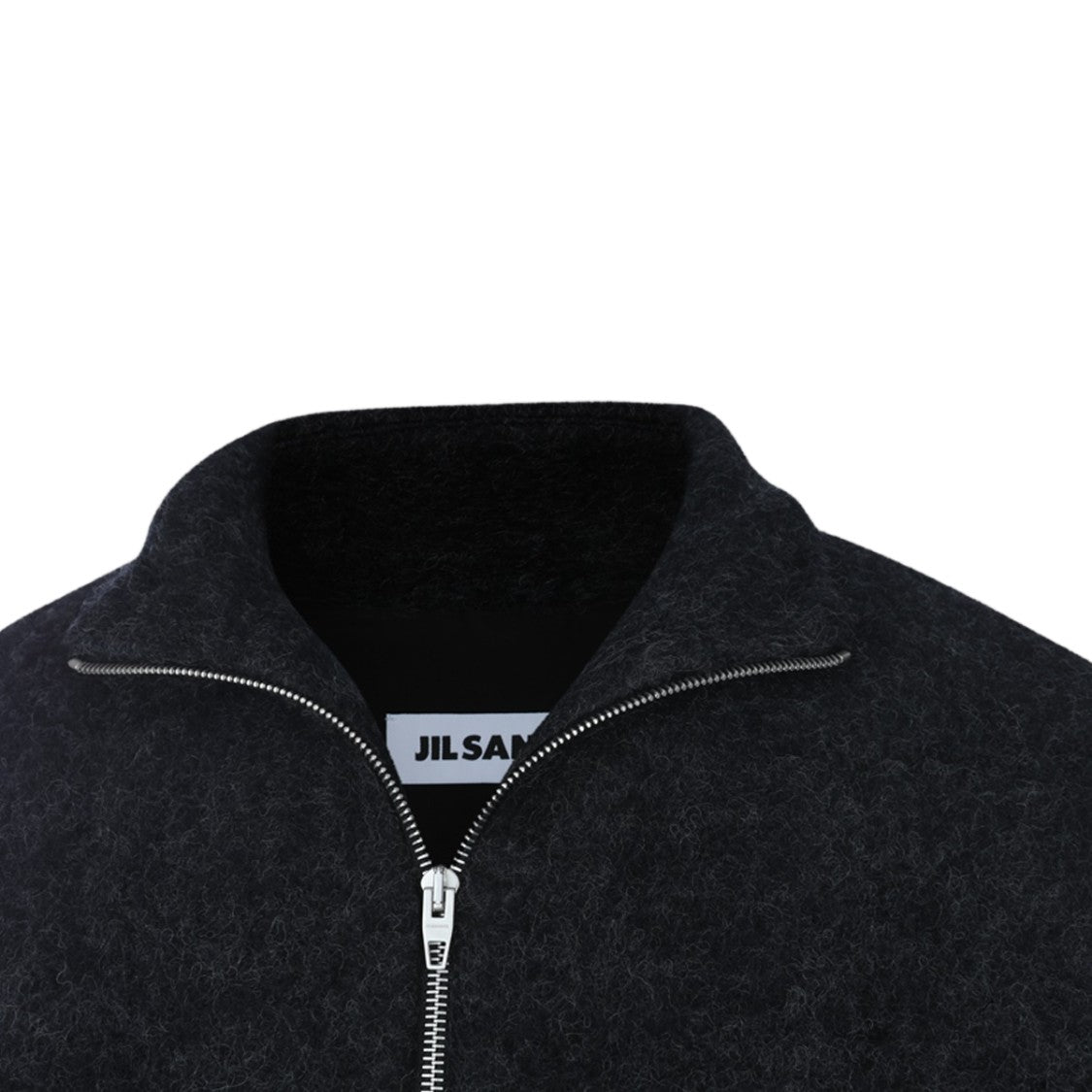 Jil Sander Black High Collar Textured Full Zip Jacket