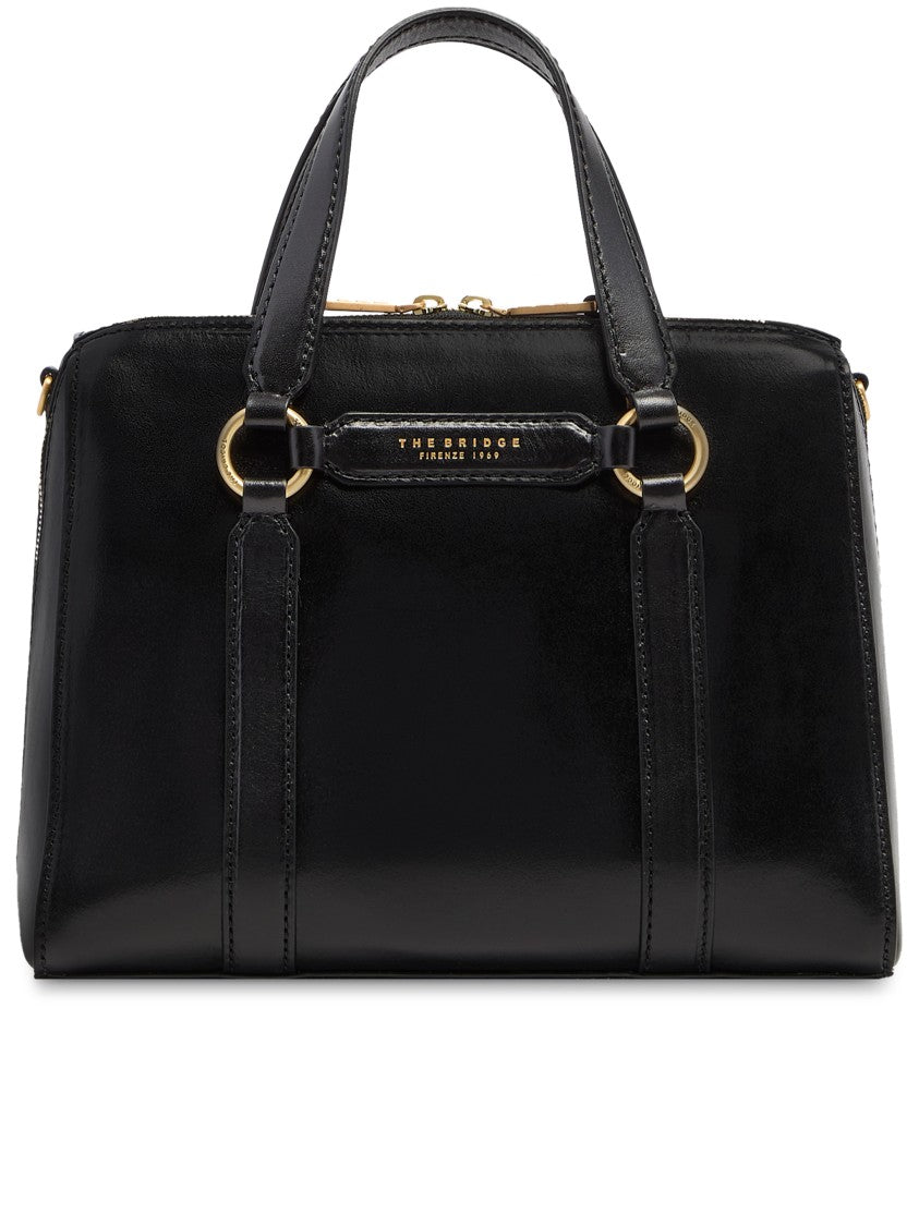 The Bridge Black Handbag W/Shoulder Glossy Leather Handbag