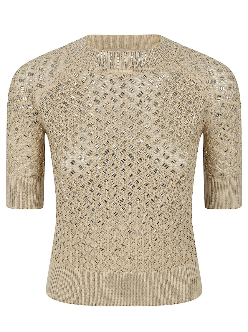 Ermanno Scervino Short-Sleeved Knit Sweater With Openwork Diamond Pattern