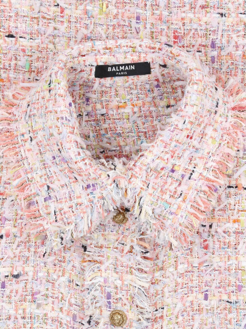 Balmain Multicolor Tweed Long-Sleeved Shirt With Gold-Tone Buttons