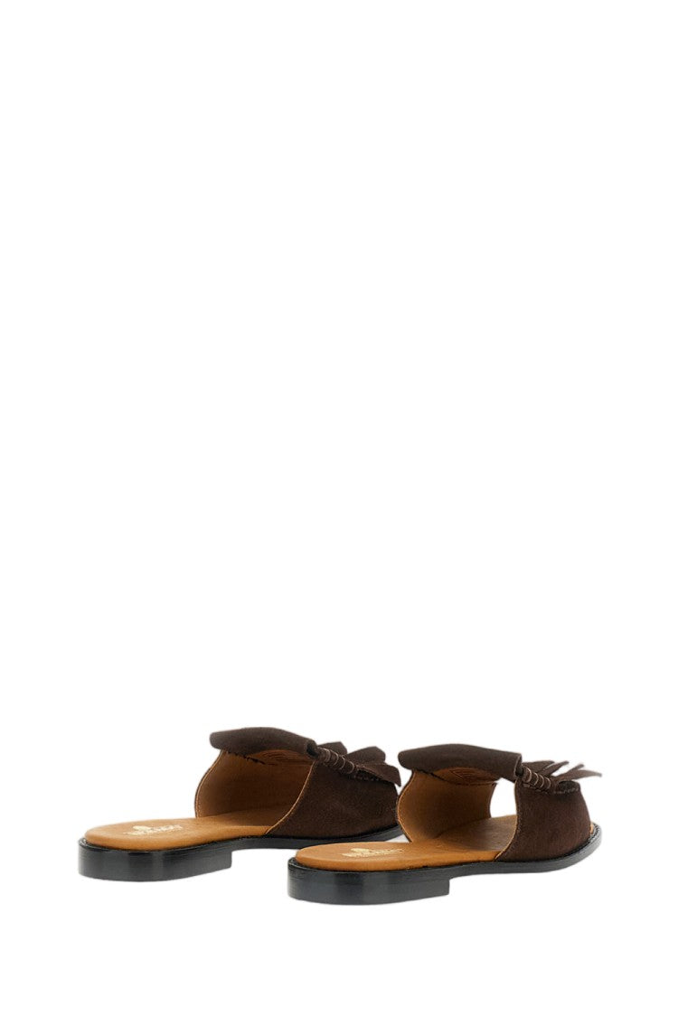 Sebago Moccasin-Style Suede Slide Sandals With Fringed Vamp
