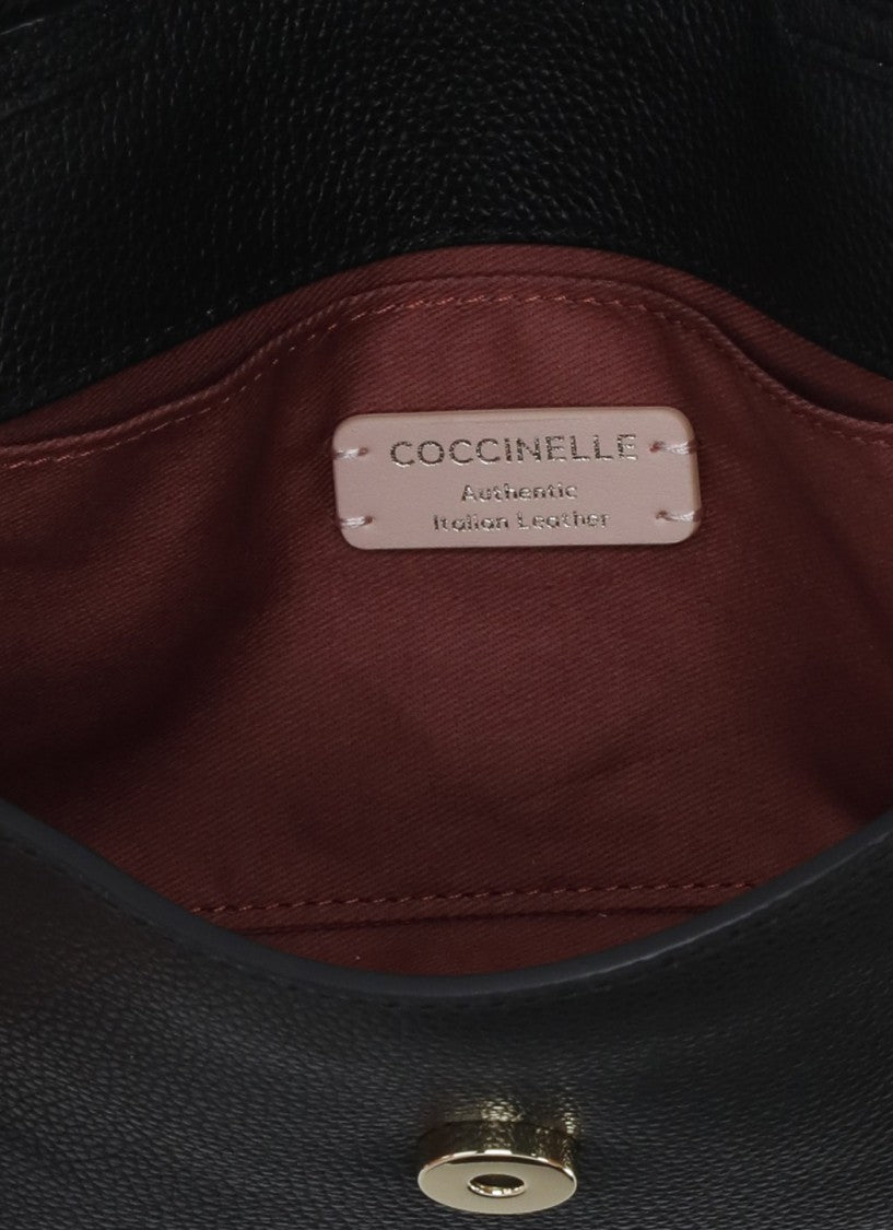 Coccinelle Textured Leather Shoulder Bag With Magnetic Closure