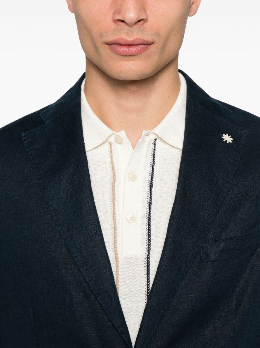 Manuel Ritz Tailored Navy Blue Two-Piece Linen Suit