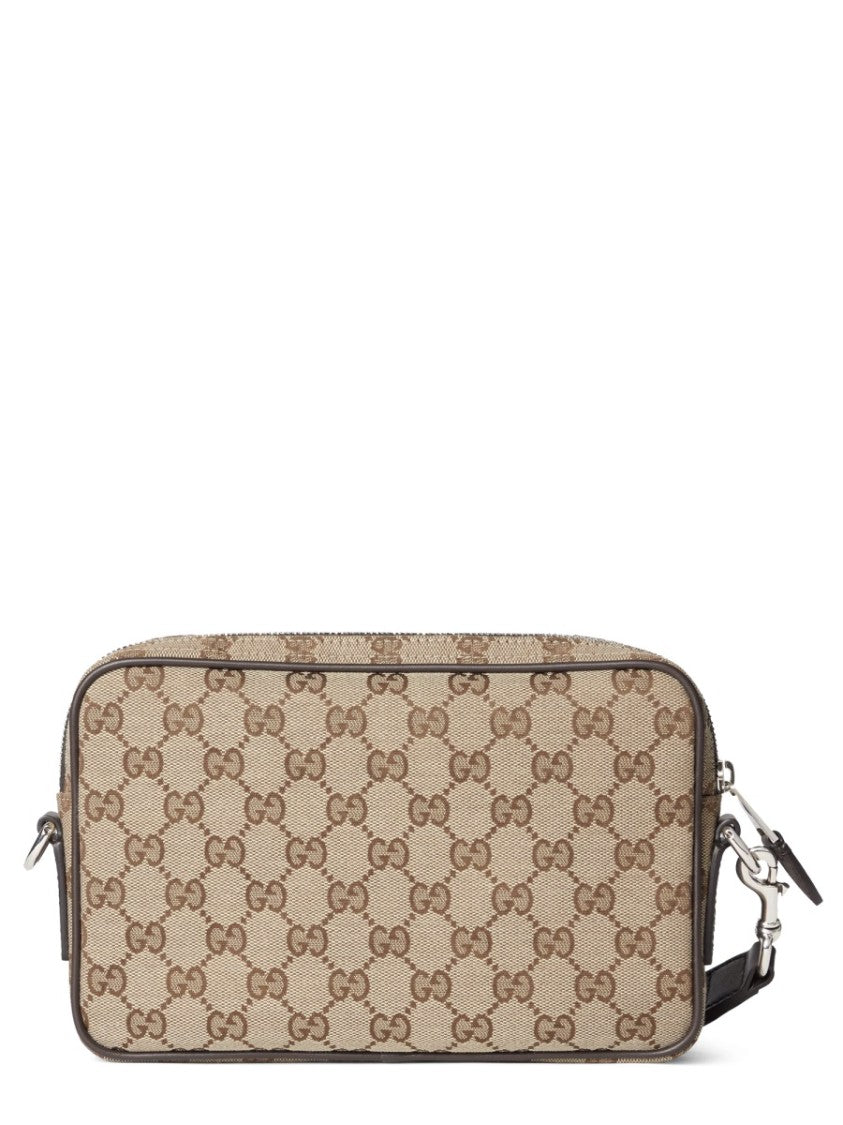 Gucci Small Fabric Shoulder Bag With Interlocking Logo And Leather Trim