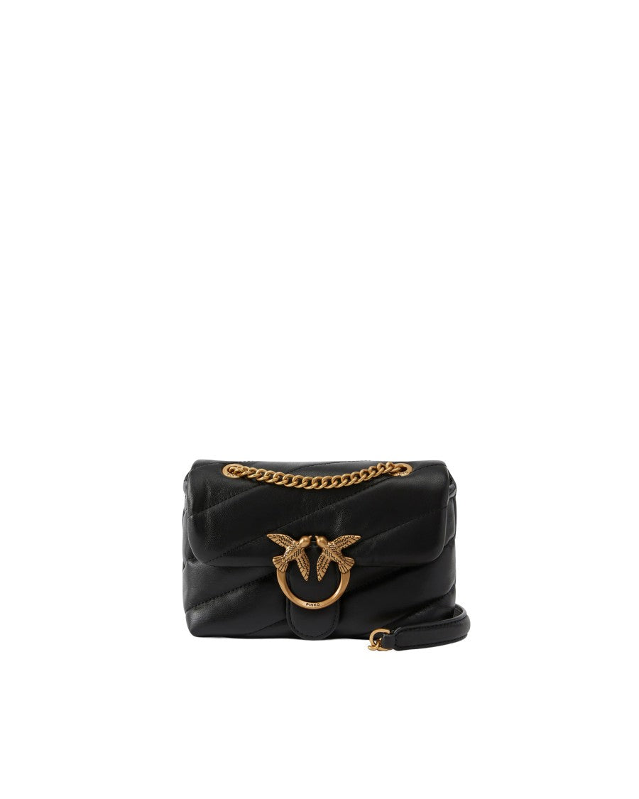 Pinko Quilted Black Leather Shoulder Bag With Antique Gold Clasp